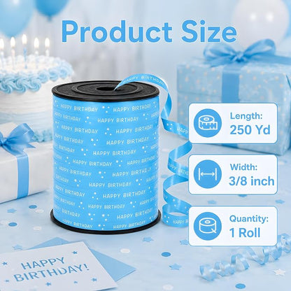 BEISHIDA 250 Yards Light Blue Happy Birthday Printed Crimped Curling Ribbon - Image 2