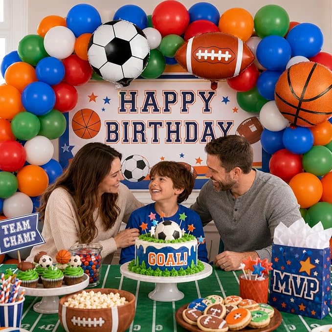 Sports Balloons, 12 Inch Green Orange Blue Red White Latex Balloons - Image 6