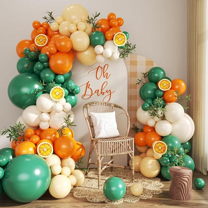 Orange Green Balloon Arch Kit for Little Cuties Baby Shower | 124Pcs Pastel by CROSSFINGERS