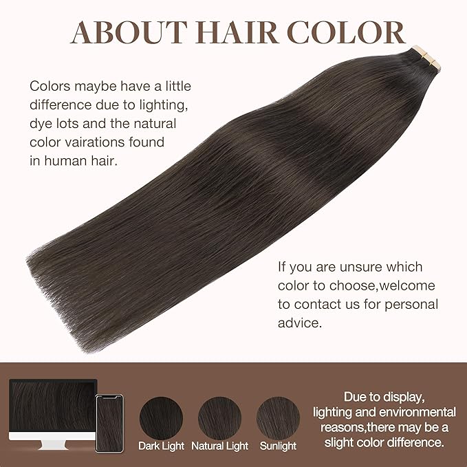 GOO GOO Tape in Hair Extensions Human Hair, 2A Light Brown, 22inch 50g 20pcs, Skin Weft Seamless Invisible, Silky Straight with Thick Ends, Remy Human Hair