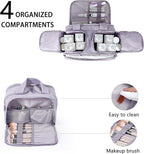 Travel Toiletry Bag for Women, Large Wide-open Puffy Cosmetic Makeup Bag with Wet-Dry Separation, Multi-Pocket Organizer with Carry Handle for Toiletries, Cosmetics, Essentials, Light Purple