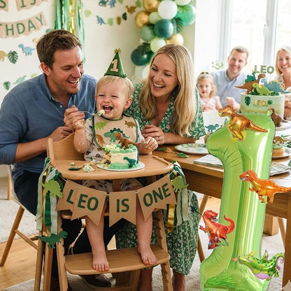 Dinosaur 1st Birthday Decorations 40 Inch Giant Green Number 1 Foil Balloon | - Image 7