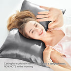 BEDELITE Satin Pillowcase with Zipper, Dark Grey King Size Pillow Cases Set of 2, Super Soft and Cooling Similar to Silk Pillow Cases, Gift for Women Men(20x40 Inches)