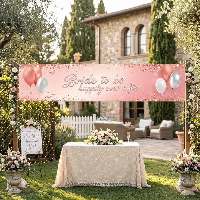 Pink Bride To Be Banner Happily Ever After Bridal Shower Wedding Banner | - Image 3