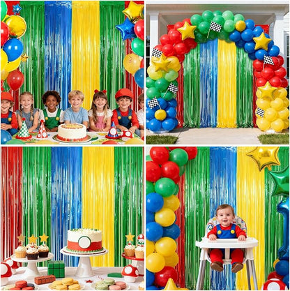 4 Packs Blue Red Green Yellow Foil Fringe Curtain, Baby Shower, Video Game - Image 5