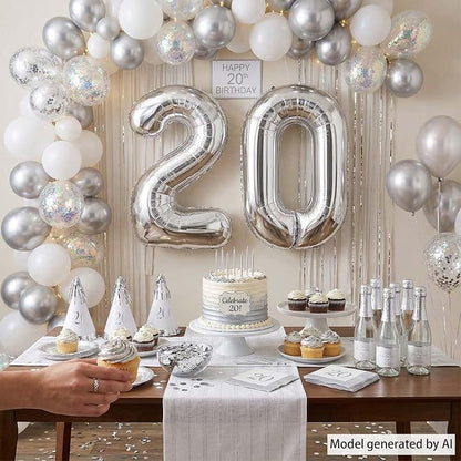 Silver Number 20 Balloon 40 Inch, Sleek Foil - Image 7
