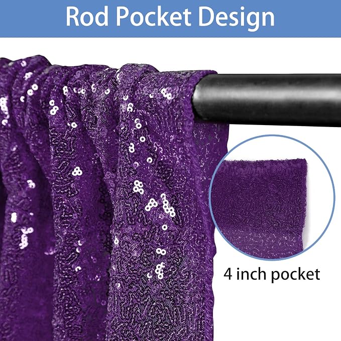 Hahuho Purple Sequin Backdrop Curtain, Party Decoration（2 Panels, 2FT x 8FT - Image 2