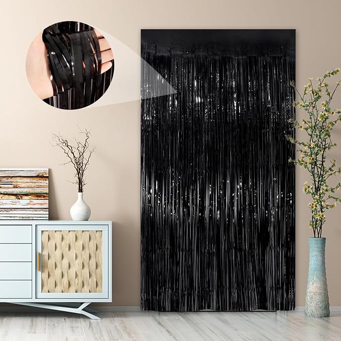 Black Fringe Curtain Party Streamers 2Pack 3.3x8.3 Ft Foil Fringe Backdrop - Image 7
