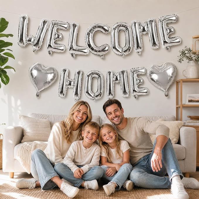 TONIFUL Silver Welcome Home Balloon Set – 16 Inch Mylar Foil Letter Balloons - Image 3