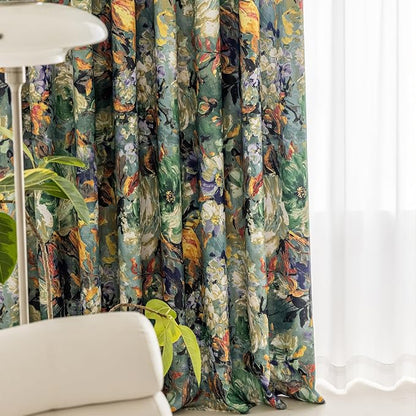 SUOUO Dark Green Vintage Floral Blackout Curtains - Image 3