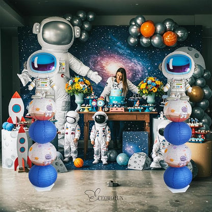 Astronaut Balloon Stand & Paper Lantern 2 Sets 5.9ft Telescopic Space Party | - Image 6
