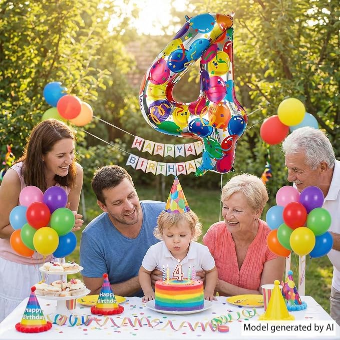 Large Rainbow Number 4 Balloon, 40 Inch Colorful Foil Number Balloons 0-9 - Image 3