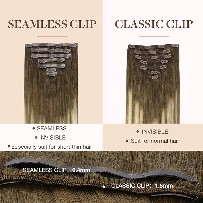 GOO GOO Clip in Hair Extensions Real Human Hair, Remy Human Hair Extensions Clip ins for Women, Natural Human Hair, 24inch 120g 7Pcs, 3/8/613 Balayage Walnut Brown to Ash Brown and Bleach Blonde