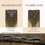 GOO GOO Clip in Hair Extensions Real Human Hair, Remy Human Hair Extensions Clip ins for Women, Natural Human Hair, 16inch 130g 7Pcs, 3/8/613 Balayage Walnut Brown to Ash Brown and Bleach Blonde
