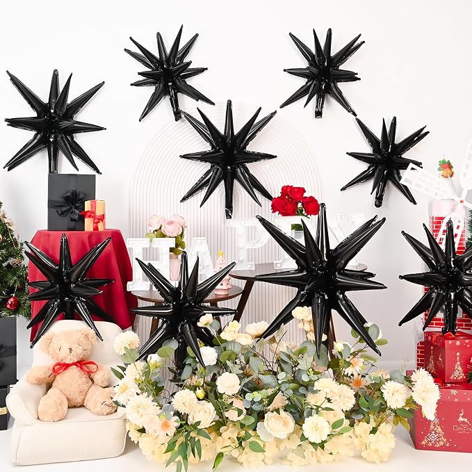 9Pcs Black Star Balloons, Large Explosion Star Foil Balloons, Metallic Black - Image 4