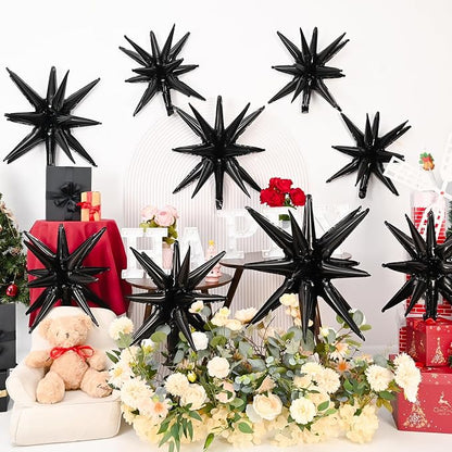 9Pcs Black Star Balloons, Large Explosion Star Foil Balloons, Metallic Black - Image 4