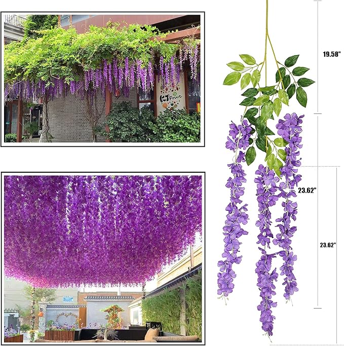 Artificial Wisteria Hanging Flowers Fake Wisteria Flower Garland Silk Vines - Image 6