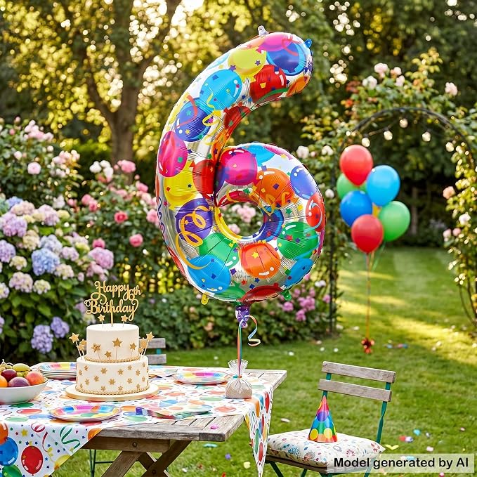 40 Inch Number 6 Balloon, Colorful Foil Mylar Balloons - Image 5