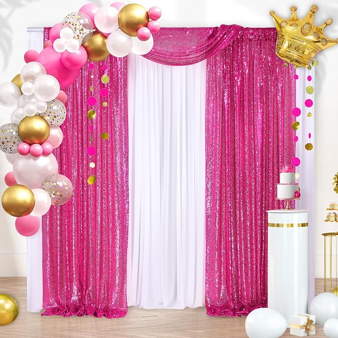 Fuchsia Sequin Backdrop Curtains Party Photo Glitter Drapes 2 Pcs 2FTx8FT | - Image 4