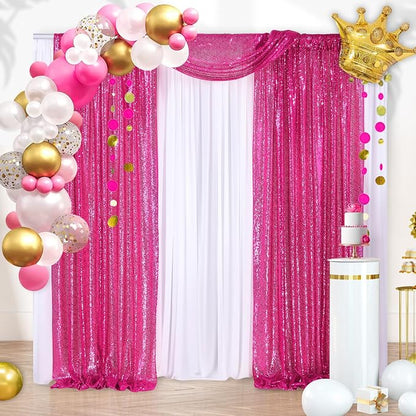 Fuchsia Sequin Backdrop Curtains Party Photo Glitter Drapes 2 Pcs 2FTx8FT | - Image 4