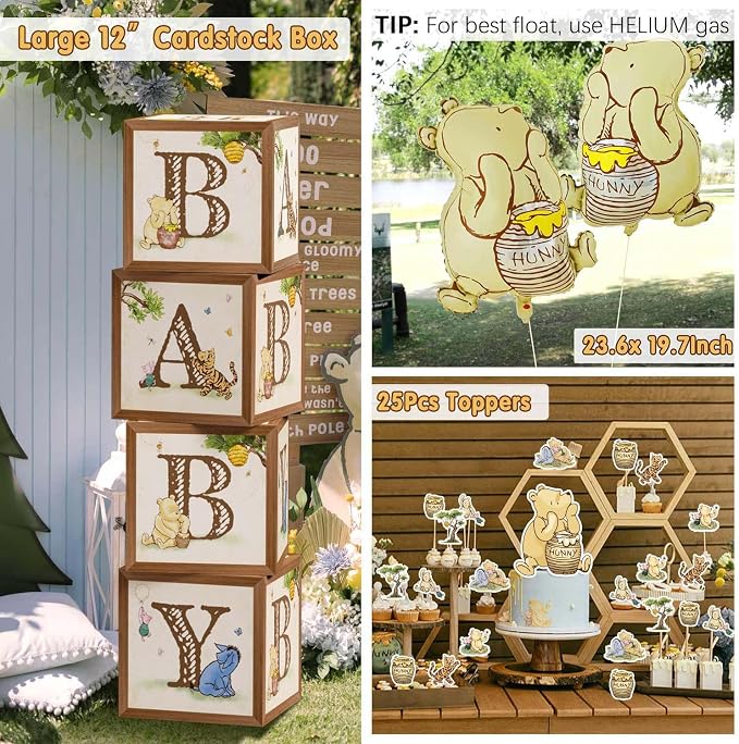Classic Winnie Bear Baby Shower Decorations, Neutral All-In-One Pooh Baby - Image 4