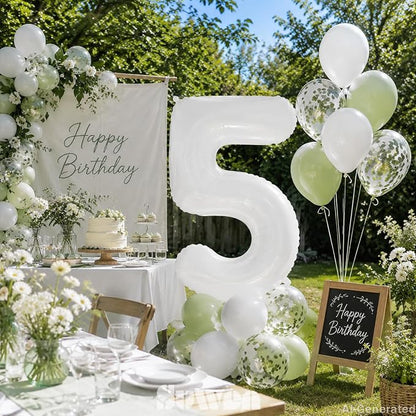 SUWEN 40 Inch White Large 5 Balloon Number Big Foil Helium Numbers 0-9 | Giant - Image 7