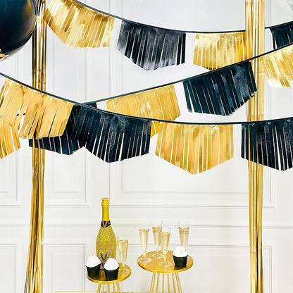 Black and Gold Tassel Banner Double Sided Metallic Fabric Pennant Bunting Flag by pinkblume