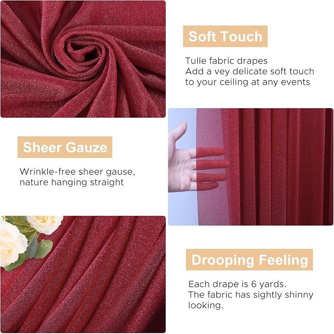 Wedding Arch Draping Fabric Backdrop Drapes 6 Panels, Burgundy | 28.7"x20FT - Image 2