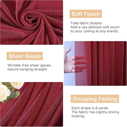 Wedding Arch Draping Fabric Backdrop Drapes 6 Panels, Burgundy | 28.7"x20FT - Image 2