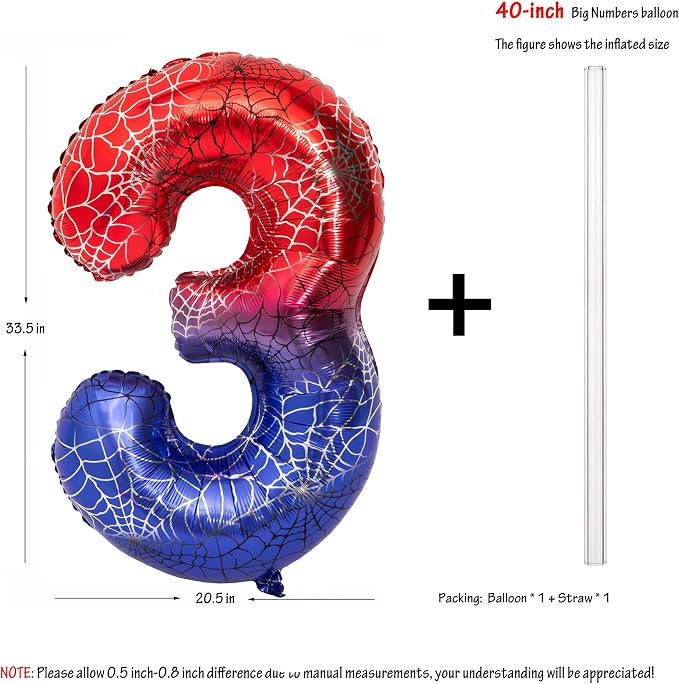 40 In Red And Blue Birthday Theme Large Number 3 Balloon | Giant Large Helium - Image 2