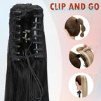 Hairro Claw Clip In Ponytail Extensions 100% Real Human Hair Long Straight Jaw/Claw Clips Pony Tail Hairpieces For Women 22 Inch 120g #01 Dark Black