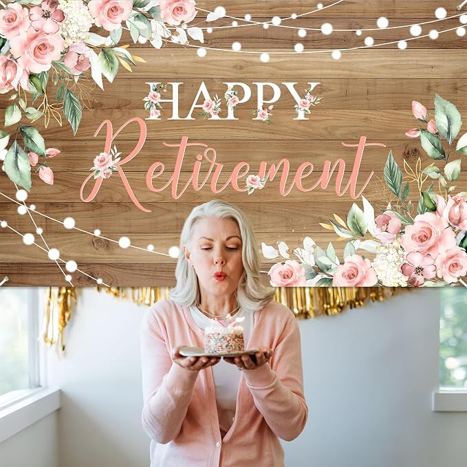 Mocsicka Rustic Retirement Backdrop Banner 6x3.6ft | Pink Floral Women Happy - Image 8
