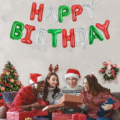 TONIFUL Red Green Silver Happy Birthday Balloons Banner, 16 Inch Mylar Foil - Image 6