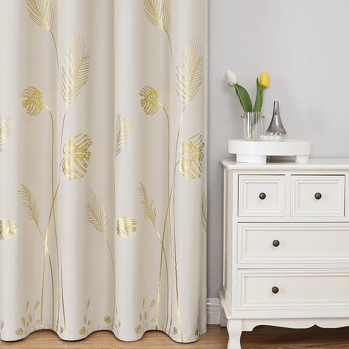 Cream Beige Room Darkening Curtains Window Curtains 90 Inches Long, Thermal - Image 2