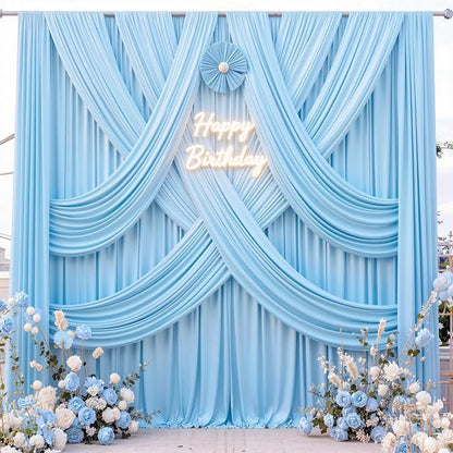 40 ft x 10 ft Wrinkle Free Baby Blue Backdrop Curtains - Image 2