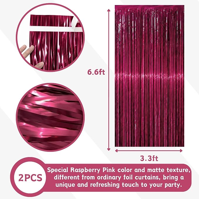 Matte Raspberry Burgundy Fringe Backdrop 4 Pack, 3.3 x 6.6 ft | Soft matte - Image 3
