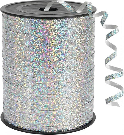 500 Yards Silver Curling Crimped Ribbon Balloon String Shiny Metallic Roll by Unknown