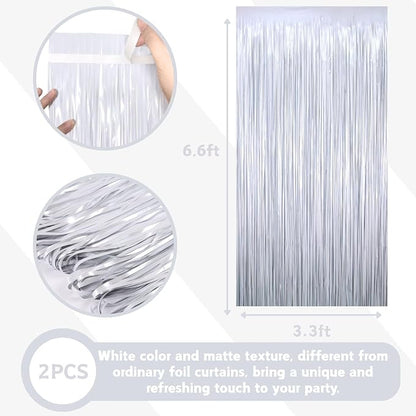 Matte White Tinsel Foil Curtains Backdrop Party Decorations 2 PCS | 3.3 x 6.6 - Image 2