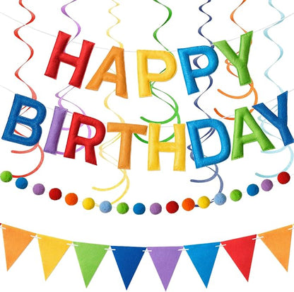 Kriyokiaa Colorful Rainbow Happy Birthday Banner Garland Set | Pre-strung felt by Kriyokiaa