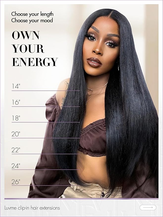 LUVME Yaki Straight Seamless 70g 4Pcs Clip in Hair Extensions Full Max with 18inch Remy Human Hair Clip ins Extensions, Natural Black 100% Real Soft Hair