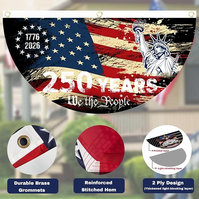 2PCS 250th Anniversary USA Flag, 1.5X3 FT 1776-2026 Fan Flags, 2 Ply Year - Image 3