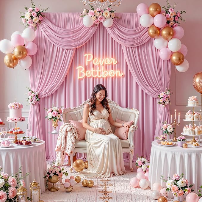 40 ft x 10 ft Wrinkle Free Baby Pink Backdrop Curtain - Image 4