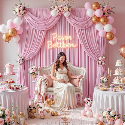 40 ft x 10 ft Wrinkle Free Baby Pink Backdrop Curtain - Image 4