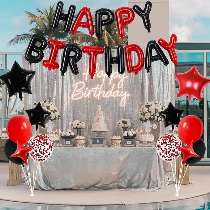 Happy Birthday Balloon Banner Red and Black, 16 Inch Mylar Foil Letter Balloons - Image 7
