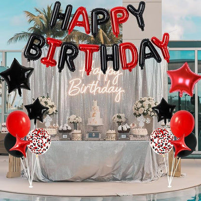 Happy Birthday Balloon Banner Red and Black, 16 Inch Mylar Foil Letter Balloons - Image 7
