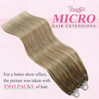 YoungSee Micro Bead Hair Extensions Real Human Hair Ombre Micro Loop Hair Extensions Real Human Hair Balayage Brown Micro-Ring Hair Extension Light Brown Balayage Blonde 16In 50s 50g