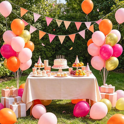 60pcs Pink and Orange Balloons 12inch, Metallic Gold Hot Pink Orange Balloons - Image 7