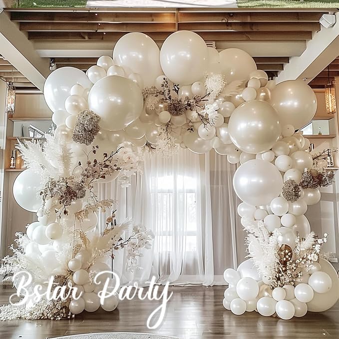Double Stuffed Pearl White Ivory Balloon Garland Arch Kit | 18/12/10/5inch - Image 4