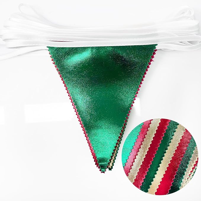 Christmas Party Decorations Triangle Pennant Banner Flag Red Green Gold - Image 3