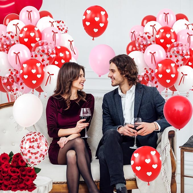 60 Pcs Pink and Red Balloons, 12 Inch Red Heart Printed Latex Balloon, Pastel - Image 8